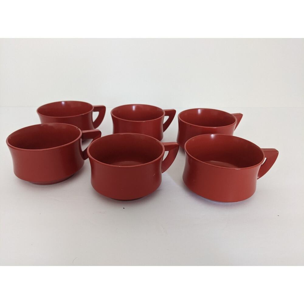 Vintage Brembo Okinawa Red Lacquerware Tea Cups Set of 6 Japan MCM - Picture 2 of 13
